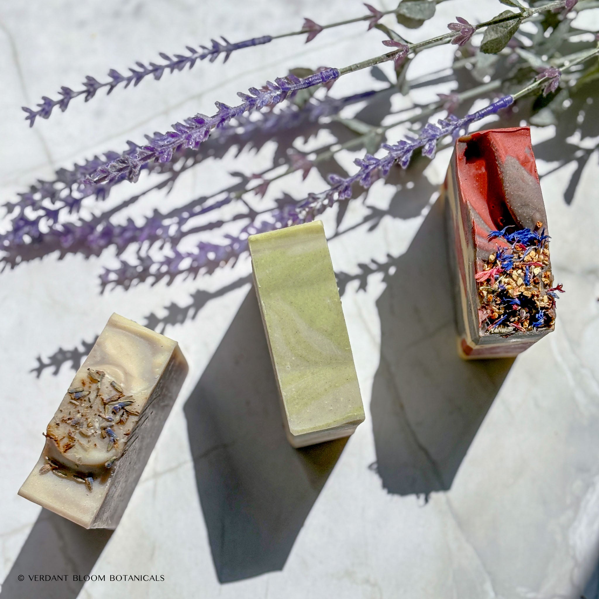 Botanical Calm Bundle aromatherapy soap trio with organic essential oils and fresh, relaxing herbal scents