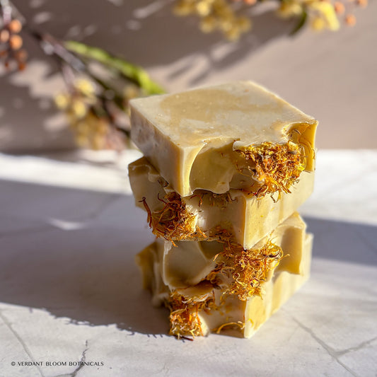 First Light soap bar with calendula-infused oils, soothing and antioxidant-rich, ideal for sensitive skin