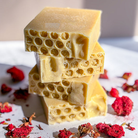 Milk & Honey soap bar made with goats milk and raw honey, fragrance-free and all-natural, safe for sensitive skin and babies