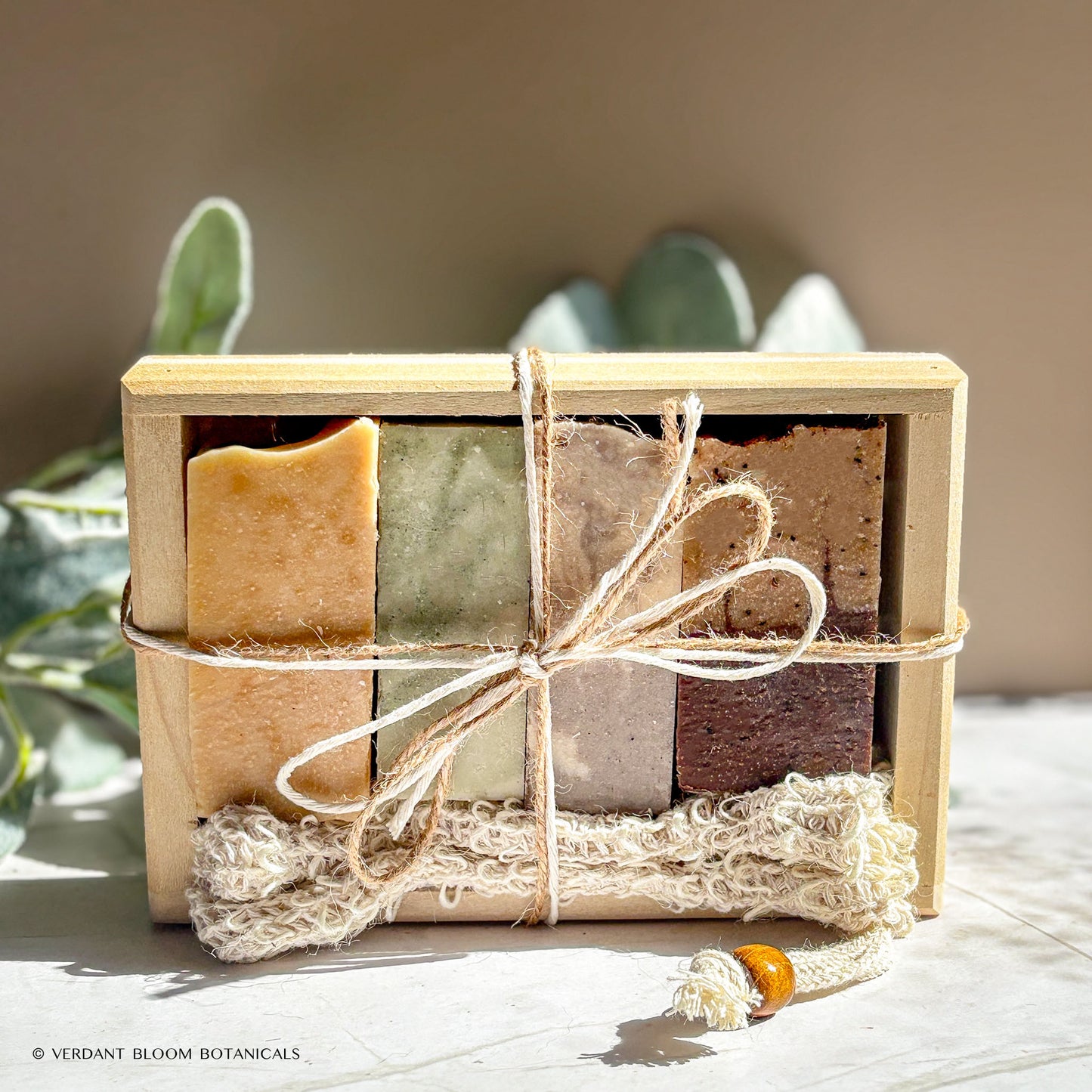 Build your own soap sampler box with four custom samples and eco-friendly sisal scrubber bag