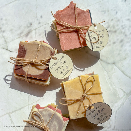 Set of four assorted handmade soap ends, discounted sampler perfect for gifts or trying new soaps