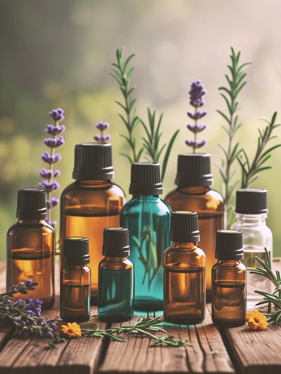 collection of essential oil bottles and hervs