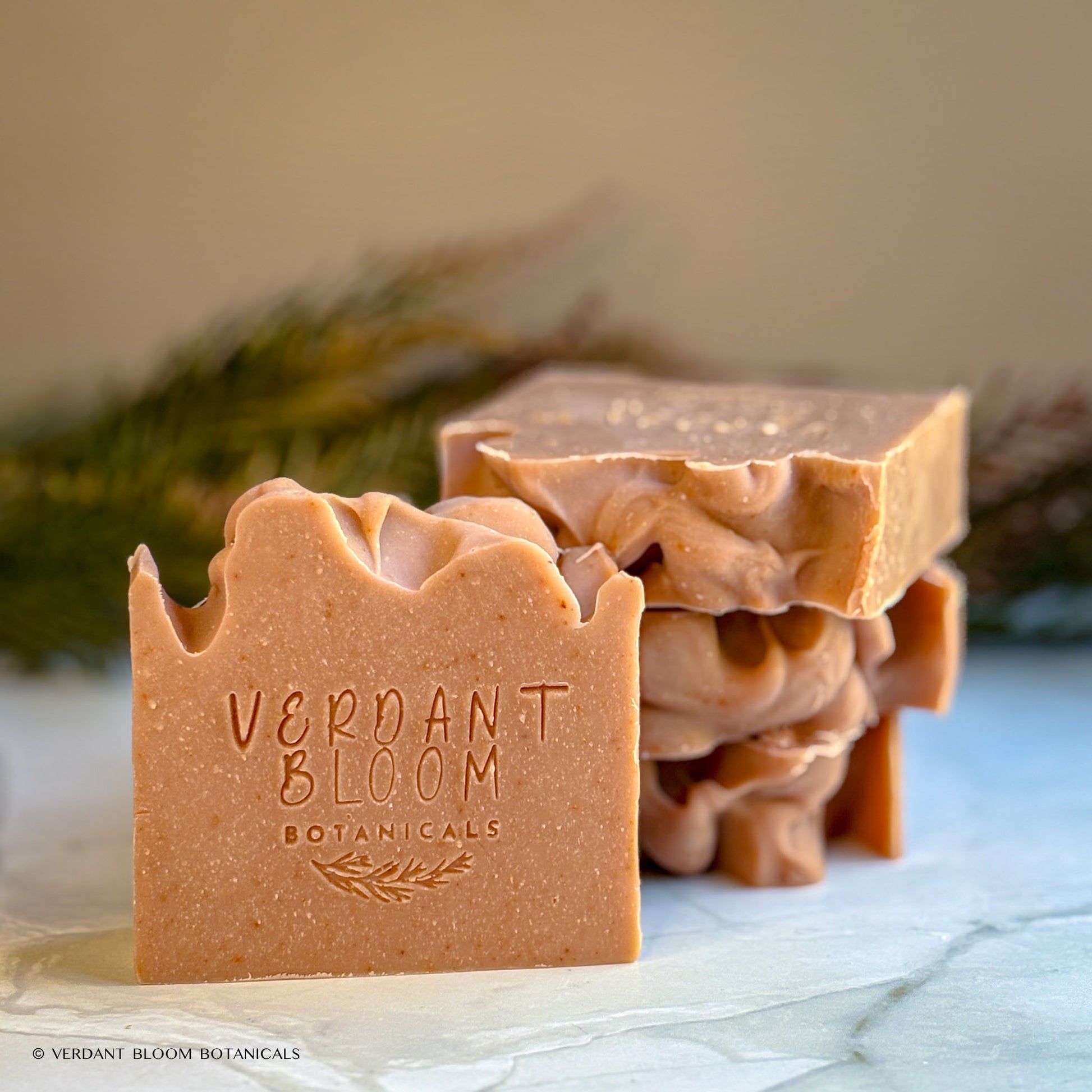 Amber Glow soap stack — small-batch, artisan bar with warm orange tones