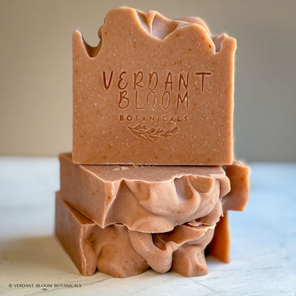 Amber Glow soap stack — small-batch, artisan bar with warm orange tones