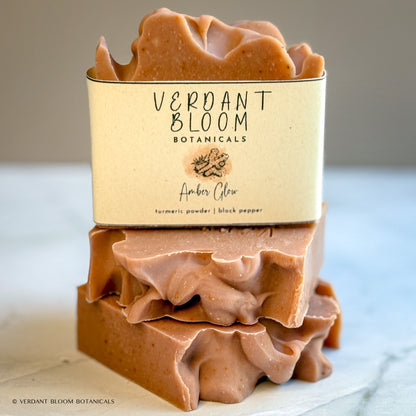 Amber Glow soap stack — small-batch, artisan bar with warm orange tones