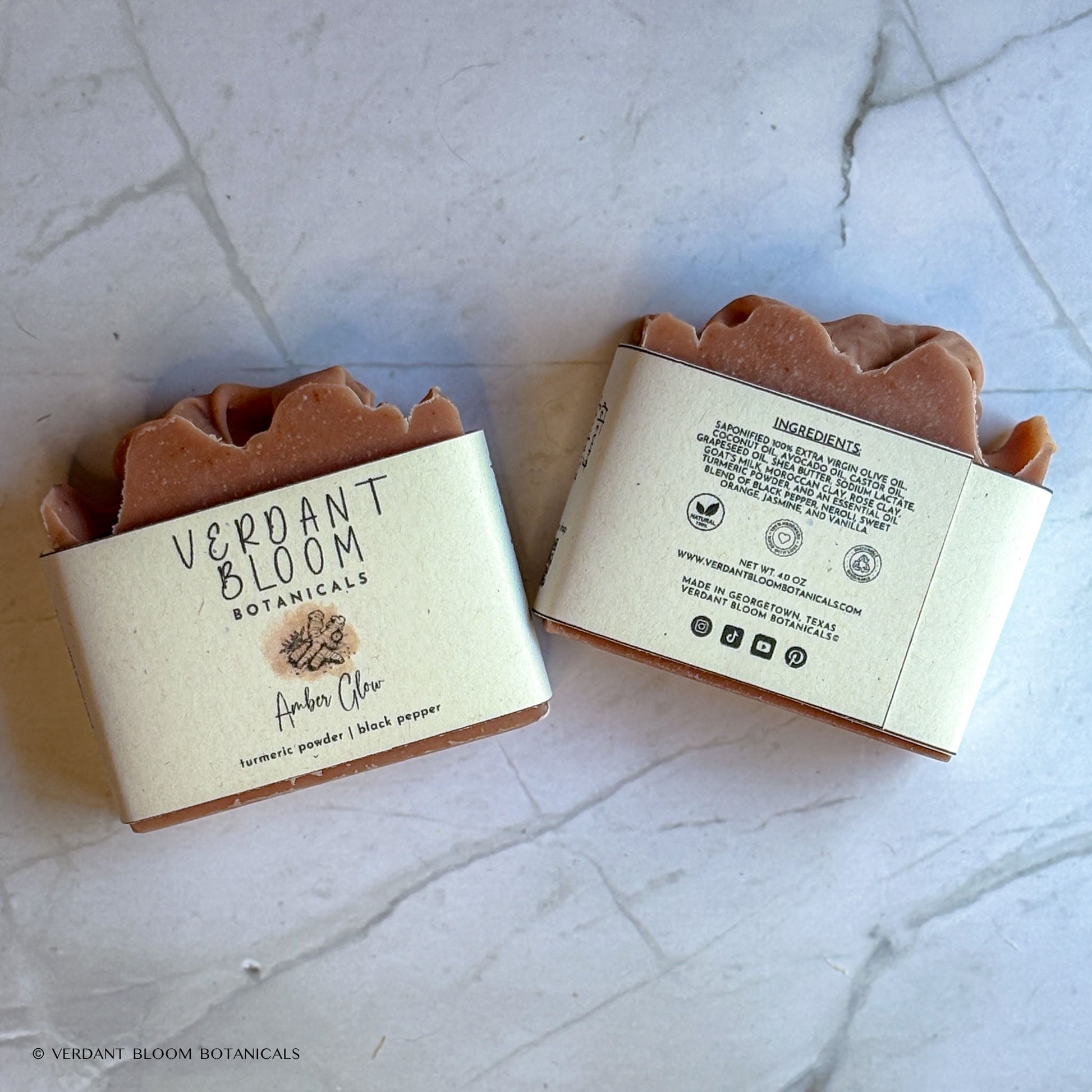 Amber Glow soap bars with labels