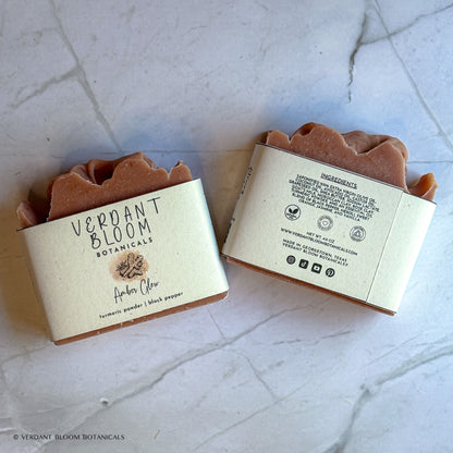 Amber Glow soap bars with labels