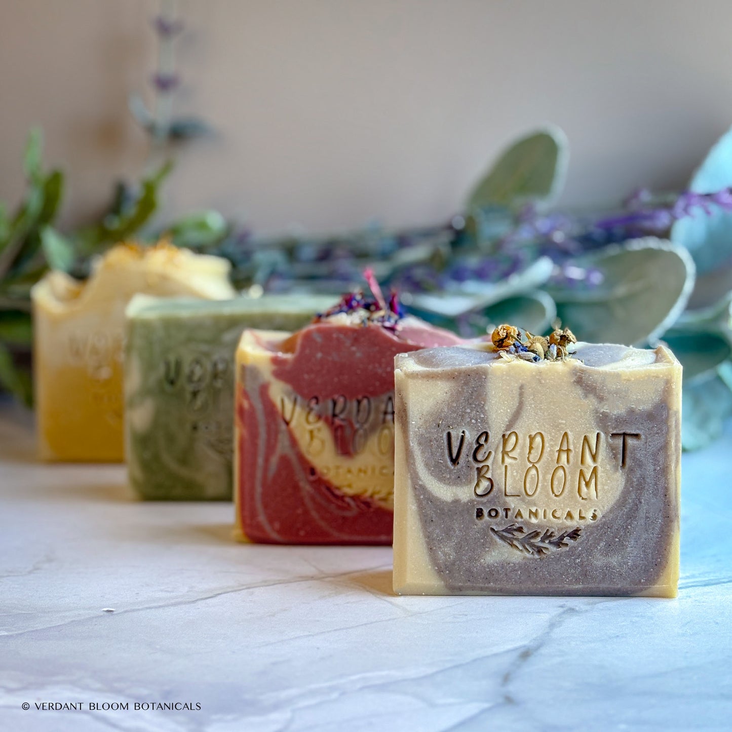 Botanical Calm Bundle featuring four herbal and floral soap bars