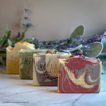 Botanical Calm Bundle featuring four herbal and floral soap bars