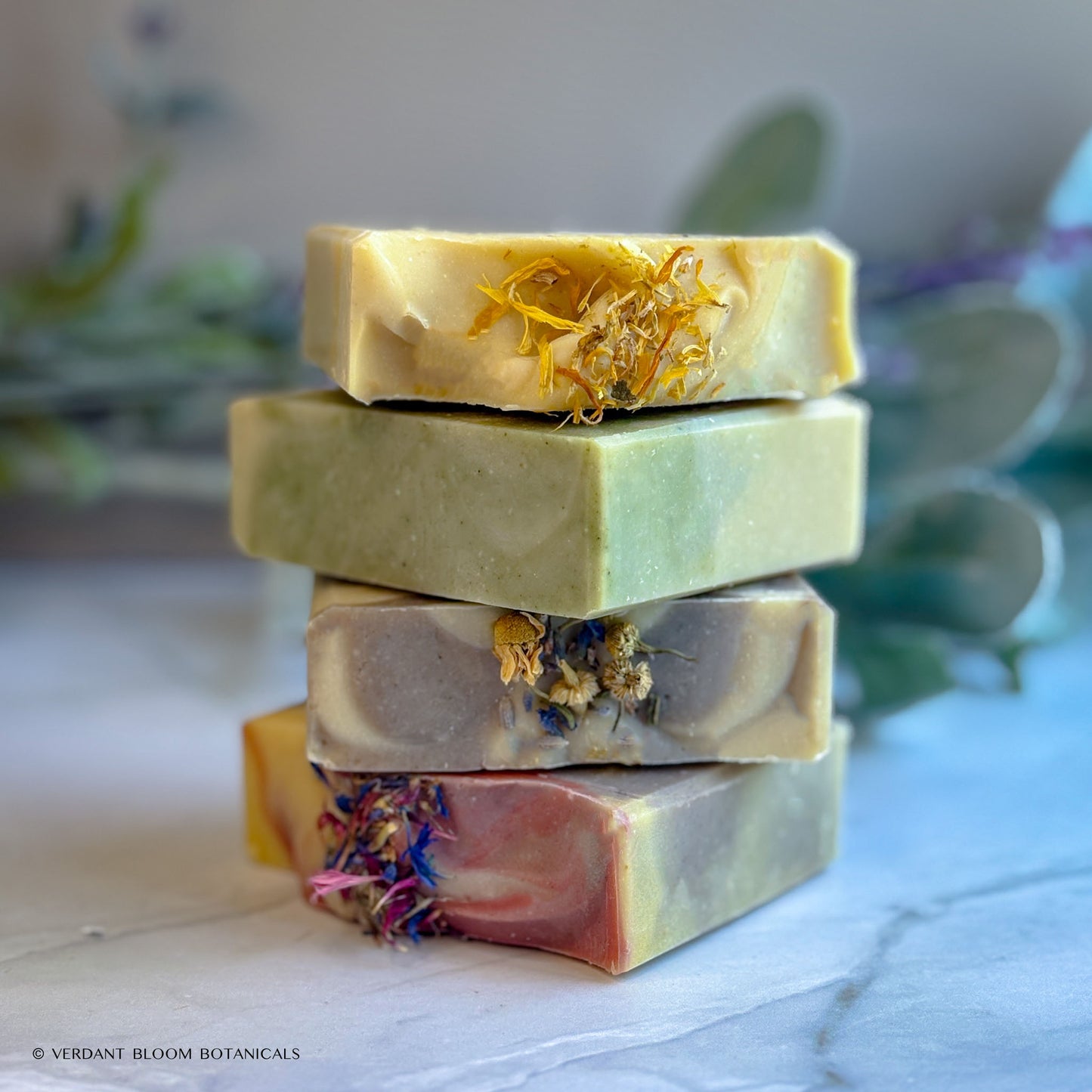 Botanical Calm Bundle featuring four herbal and floral soap bars
