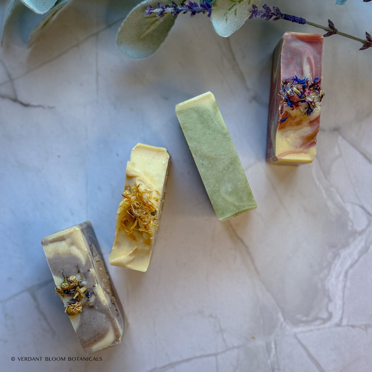 Botanical Calm Bundle featuring four herbal and floral soap bars