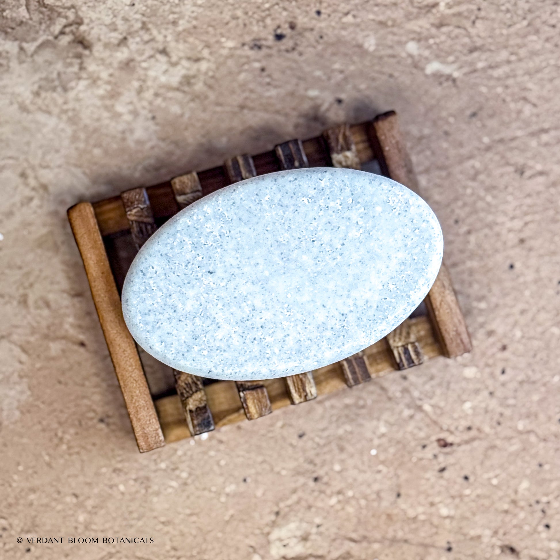Clean Slate salt bar on wooden soap holder
