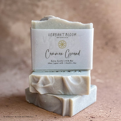 stack of Common Ground soap bars with label