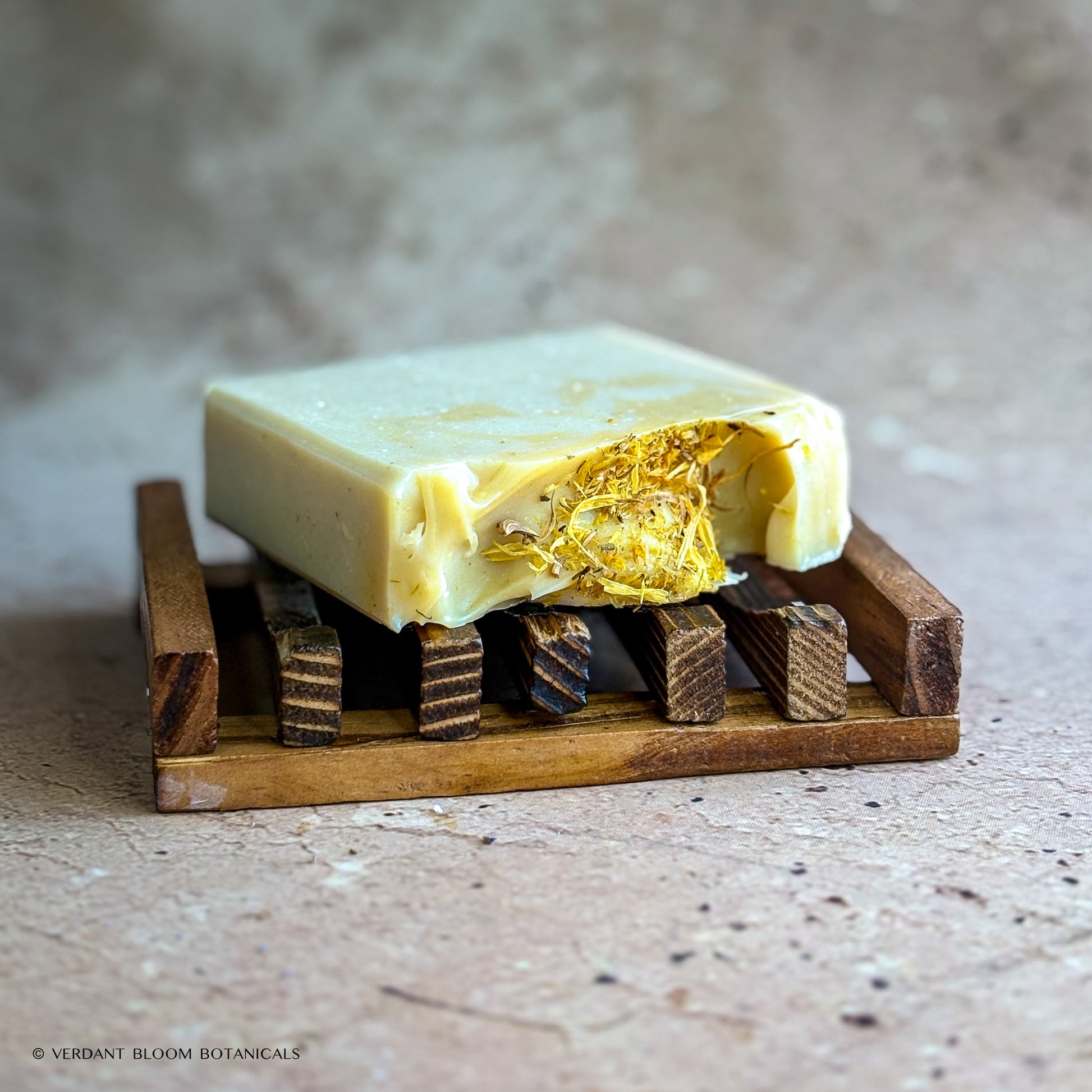 First Light soap bar with wooden soap holder