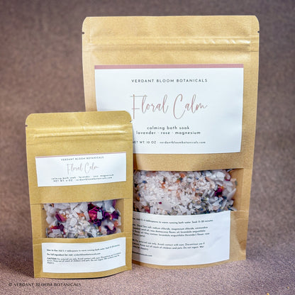 10oz and 4oz bags of Floral Calm bath soaks