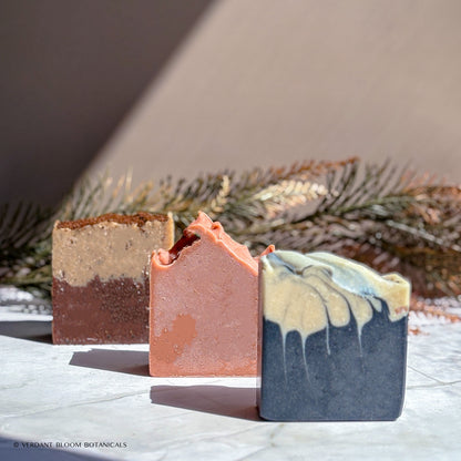 Detox soap bundle with activated charcoal, turmeric, and coffee grounds for exfoliating and detoxifying acne-prone skin