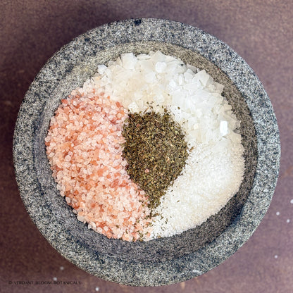 Herbal Recharge ingredients in granite bowl