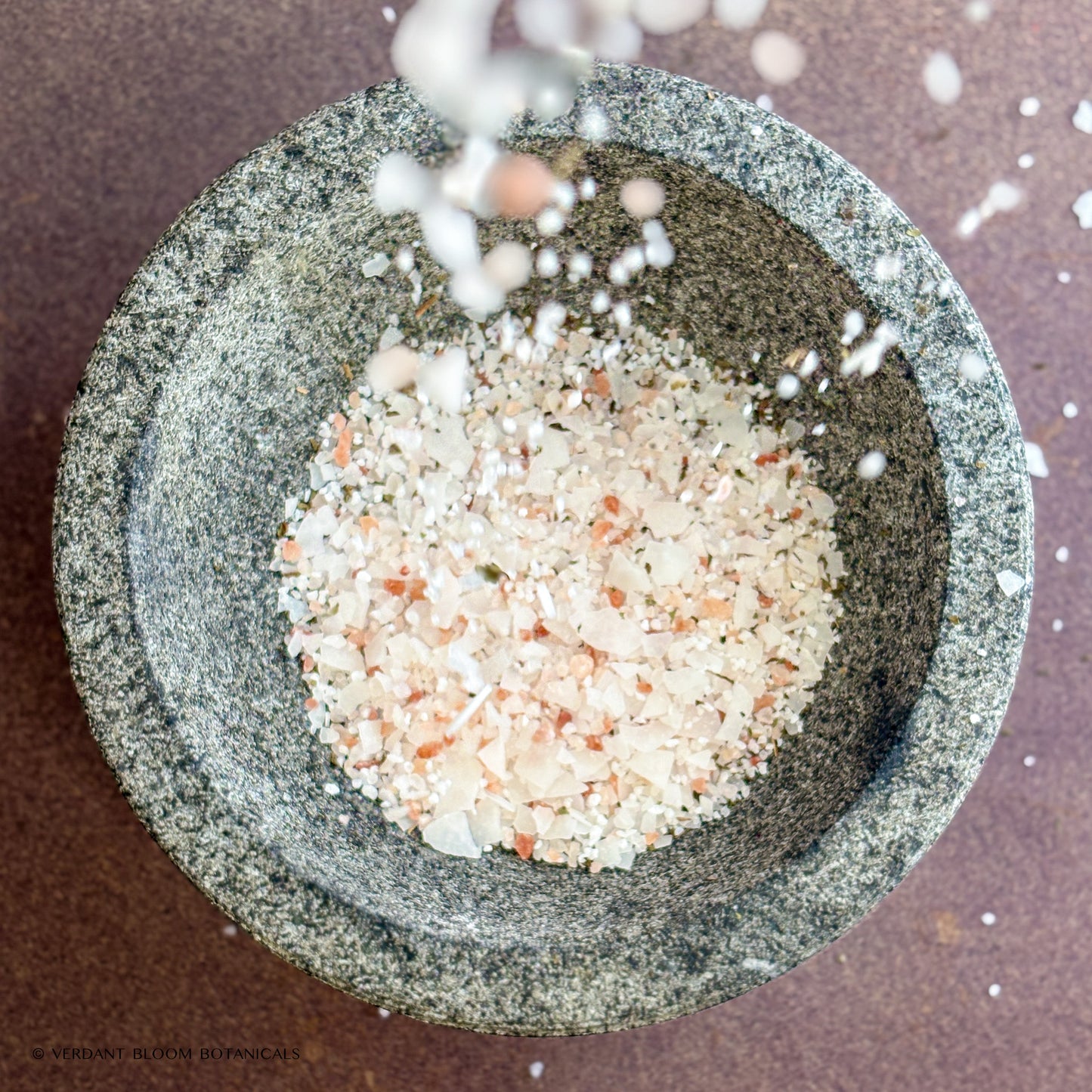 Herbal Recharge bath soak poured into bowl