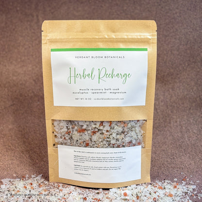 packaged bag of Herbal Recharge bath soak