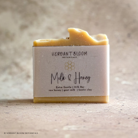 Milk & Honey soap bar with label