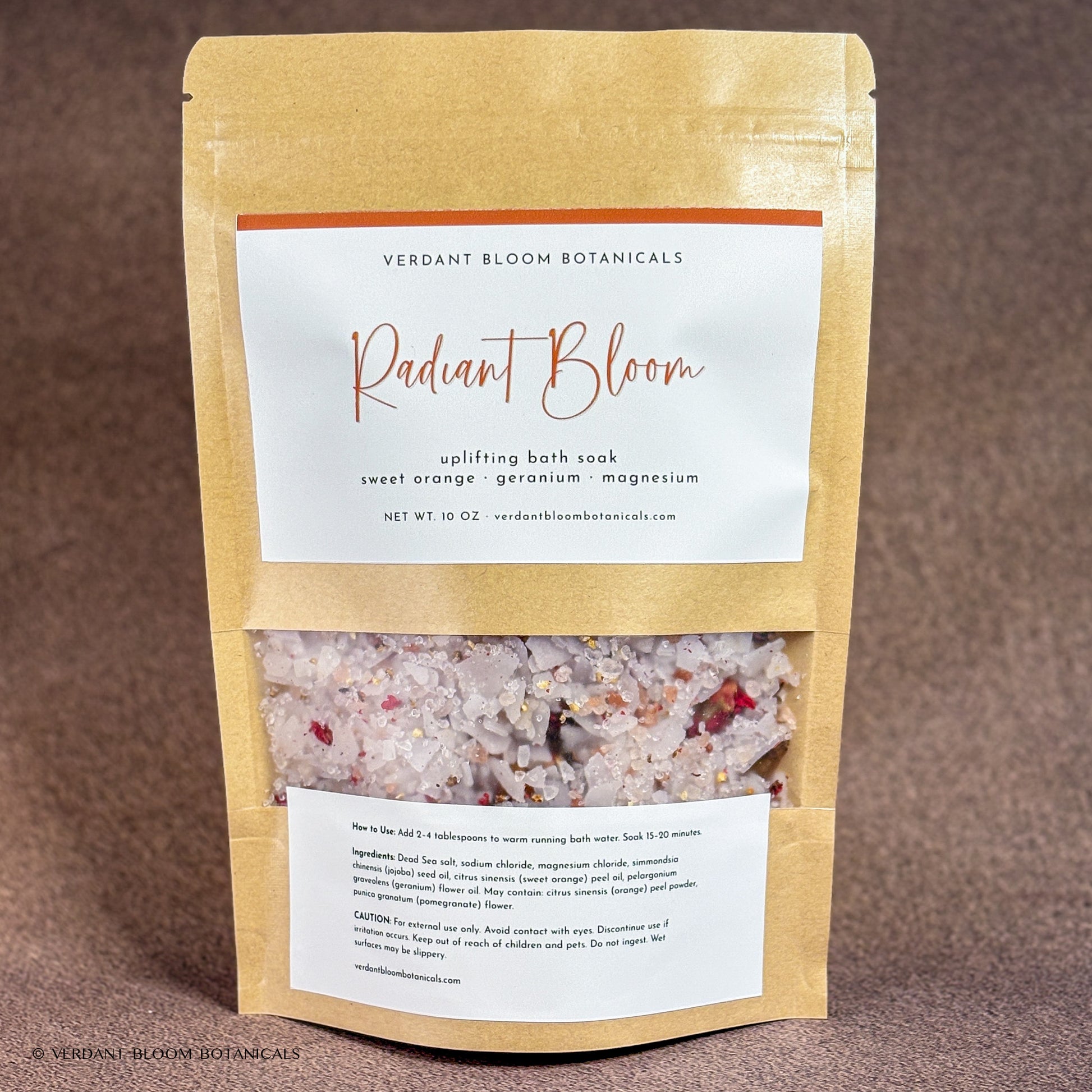 packaged bag of Radiant Bloom bath soak