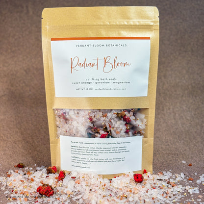 Radiant Bloom bath soak packaged in bag