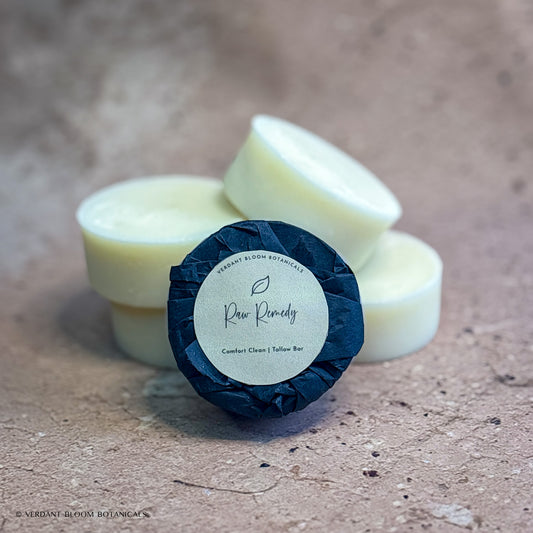 stack of Raw Remedy mini soap bars with label