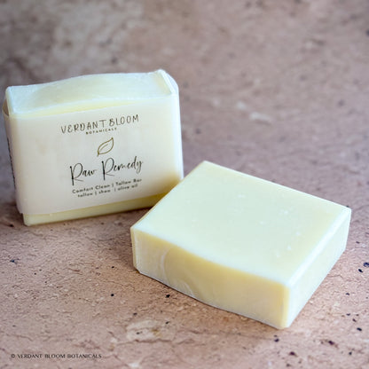 Raw Remedy soap bars with label