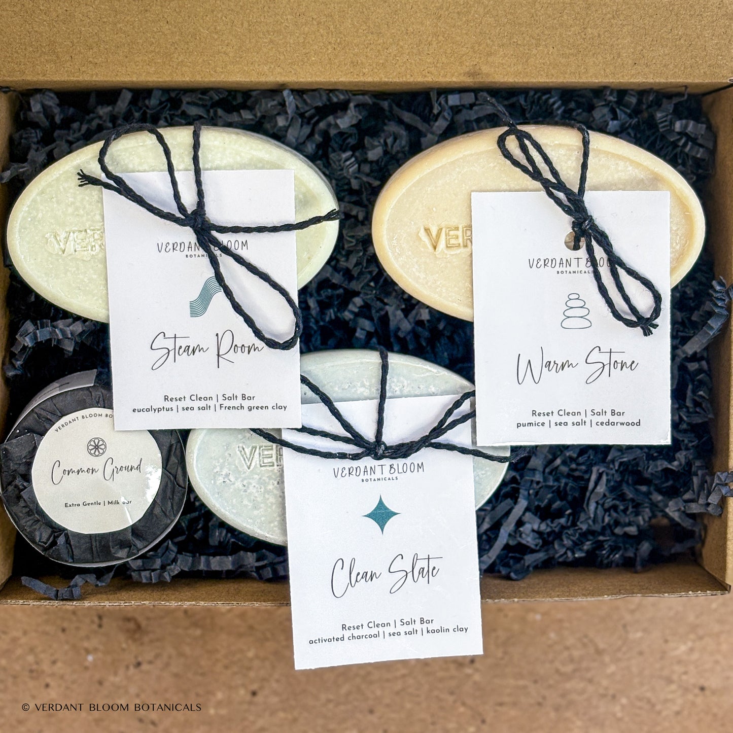 Reset Clean bundle including all three salt bar soaps and mini Common Ground soap in gift box