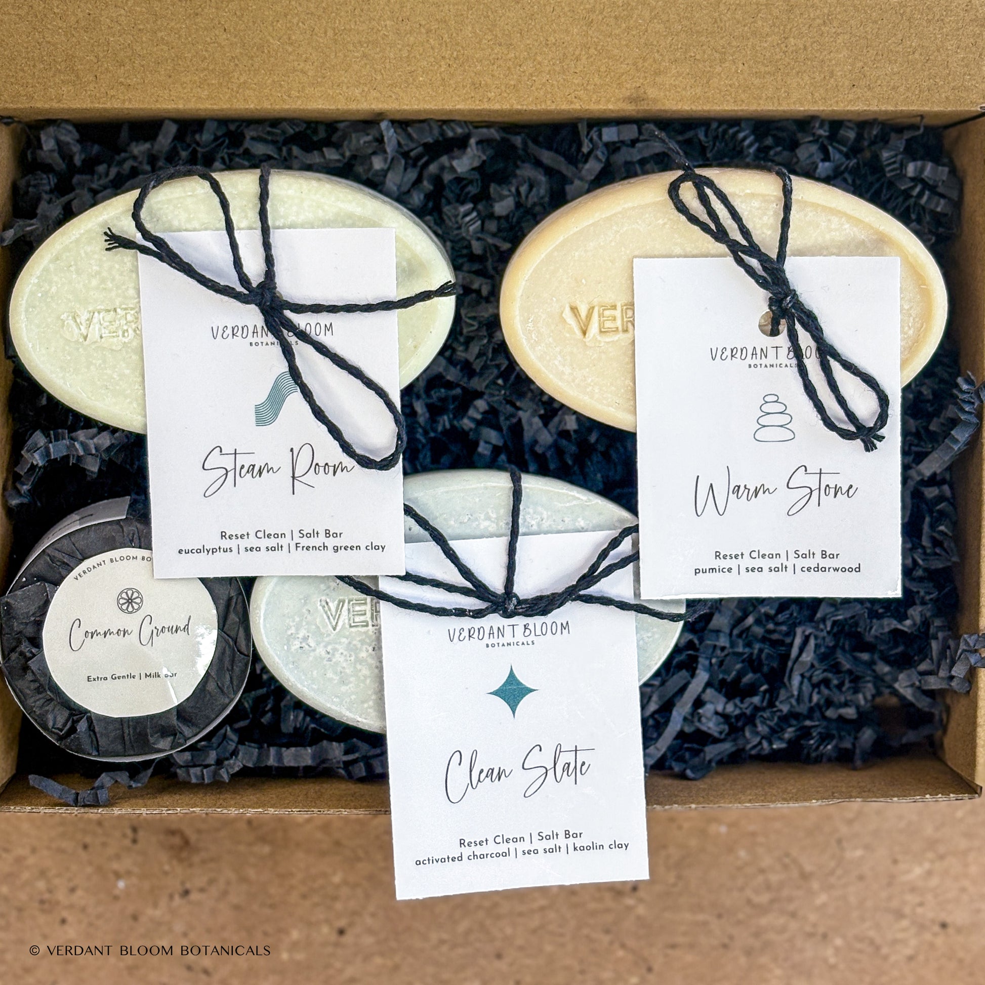 Reset Clean bundle including all three salt bar soaps and mini Common Ground soap in gift box
