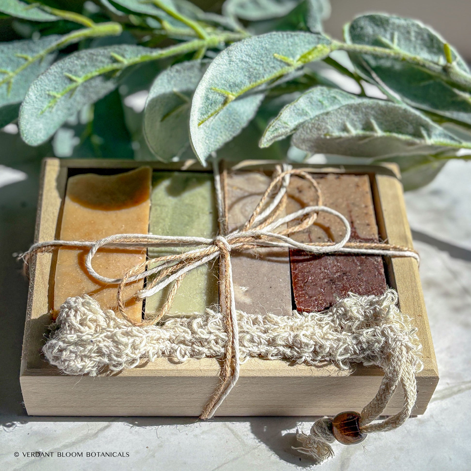 Build your own soap sampler box with four custom samples and eco-friendly sisal scrubber bag