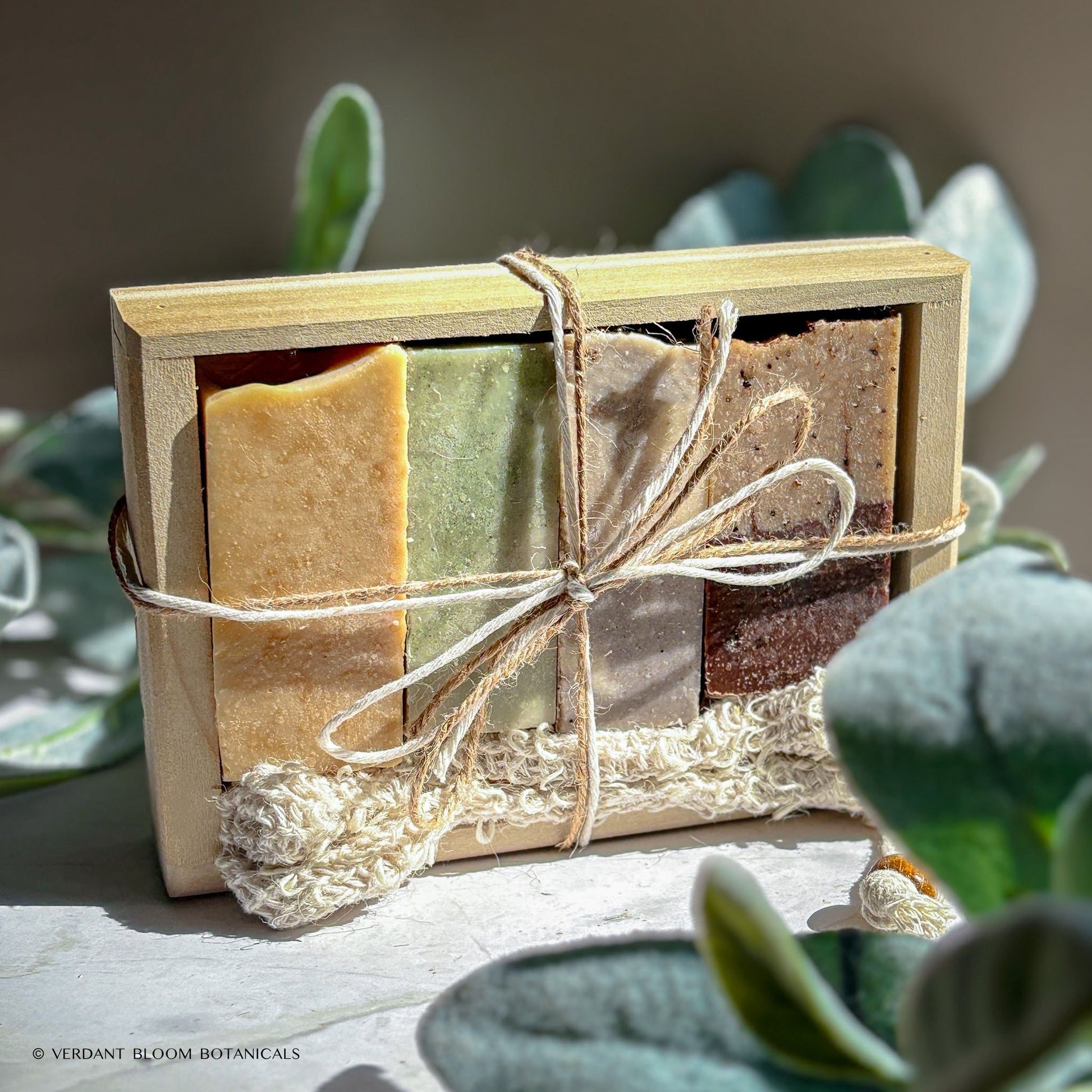 Build your own soap sampler box with four custom samples and eco-friendly sisal scrubber bag