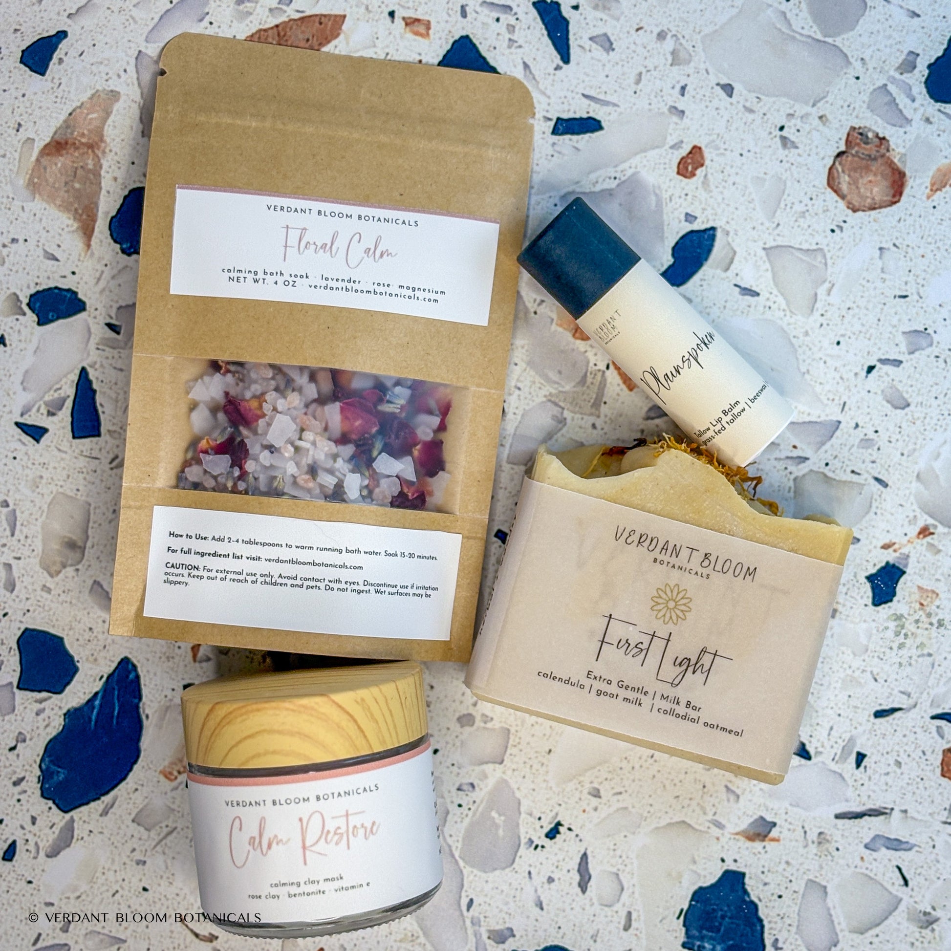 Sensitive Skin Kit including bath soak, face mask, goat milk soap, lip balm, and sisal soap bag
