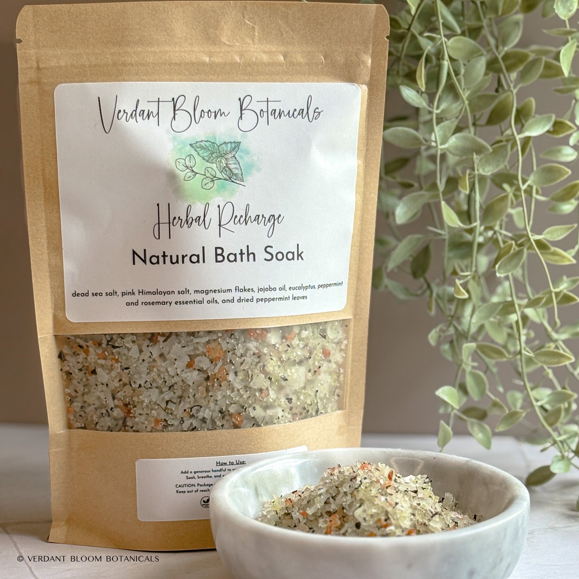 Set of 3 bath soaks: citrus, floral, and herbal blends with salts, magnesium & jojoba. 30 soothing baths in kraft pouches. A complete body ritual.