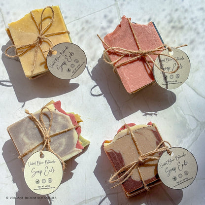 Set of four assorted handmade soap ends, discounted sampler perfect for gifts or trying new soaps