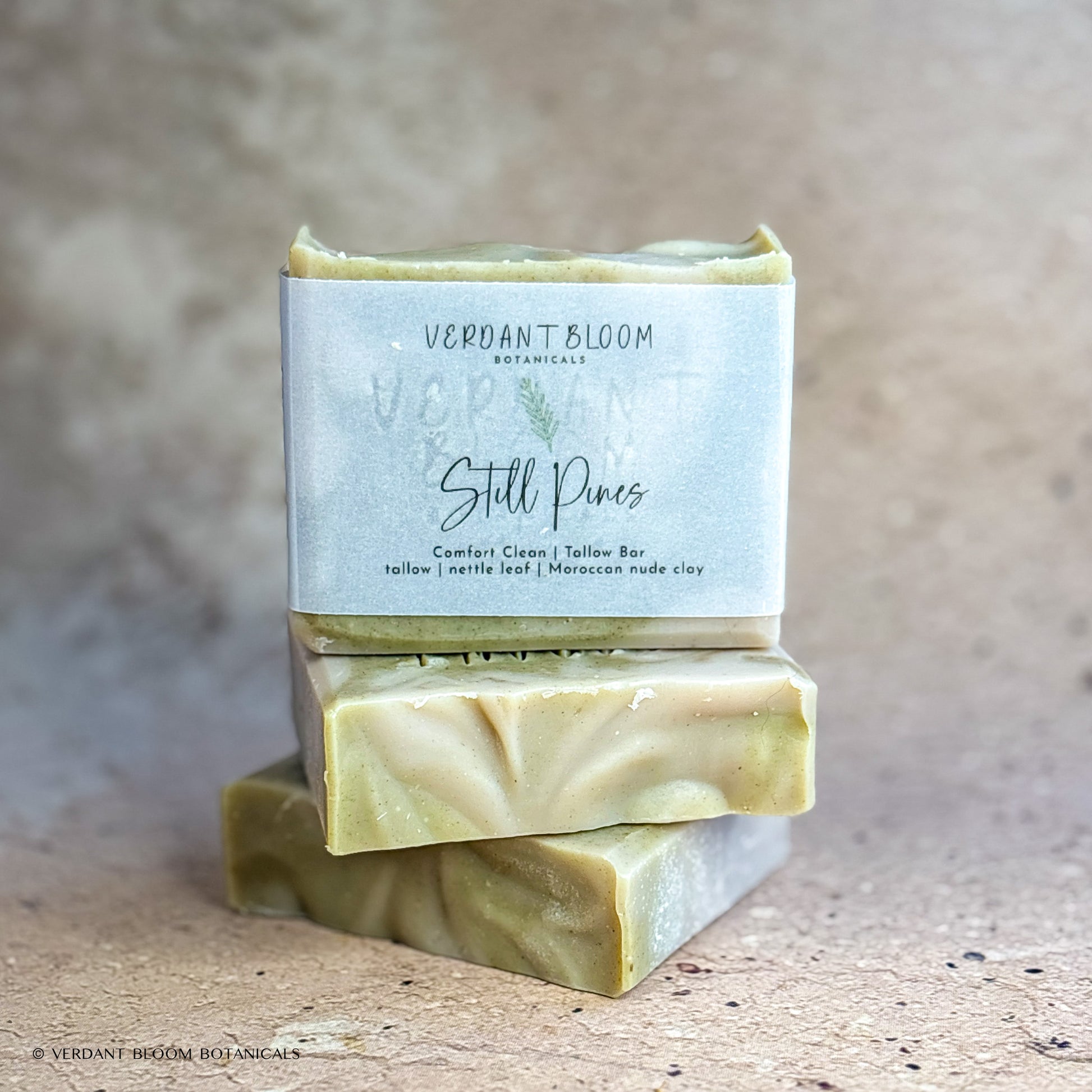 stack of Still Pines soap bars with label