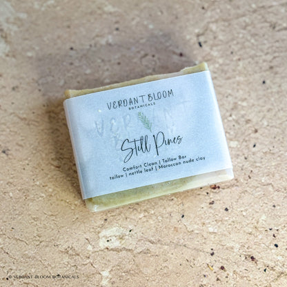 Still Pines soap bar with label