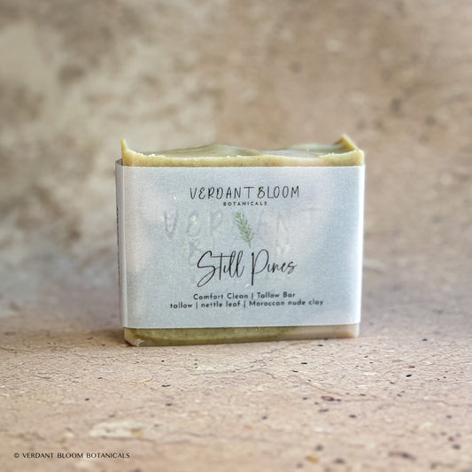 Still Pines soap bar with label