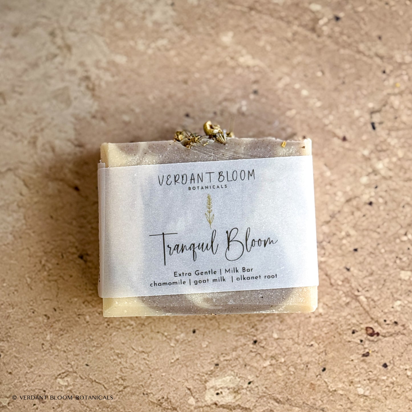 Tranquil Bloom soap bar with label
